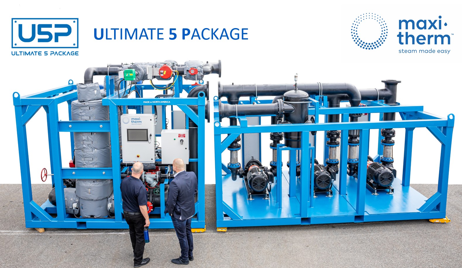 complete skid package steam to hot water with circulating pumps